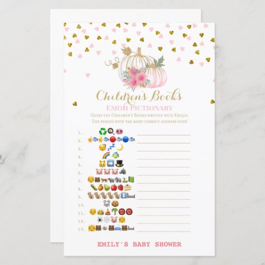 Rosa und Gold Pumpkin Baby Duschgame (Vorne/Hinten)