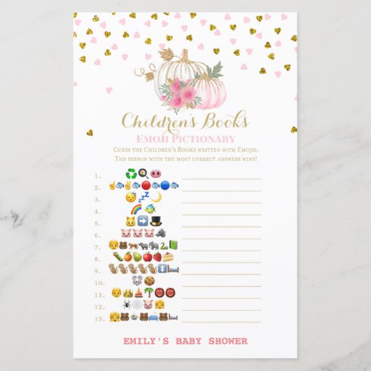 Rosa und Gold Pumpkin Baby Duschgame (Vorderseite)