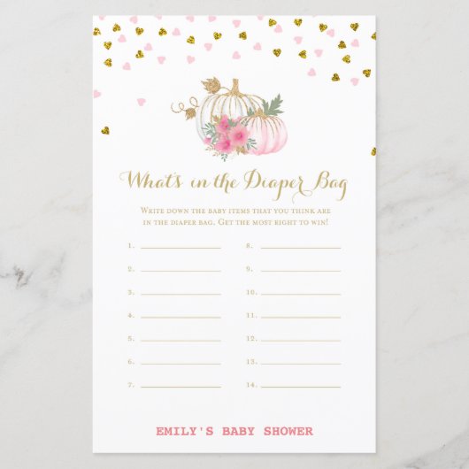 Rosa und Gold Pumpkin Baby Duschgame (Vorderseite)