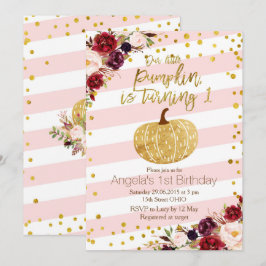 Rosa und Gold Pumpkin Einladung Erster Geburtstag