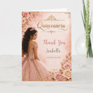 Rosa und Gold Quinceañera Dankeskarte