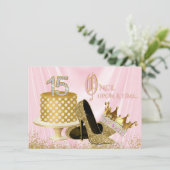 Rosa und Gold Quinceanera Geburtstagsparty Einladung (Stehend Vorderseite)