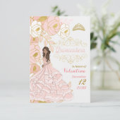 Rosa und Gold Quinceanera Kein Foto Save The Date (Stehend Vorderseite)