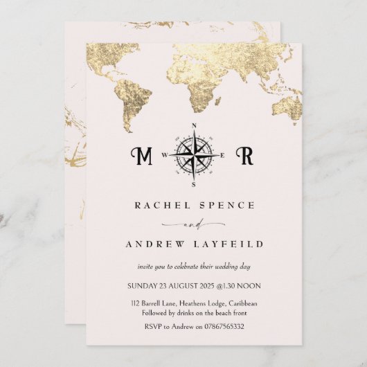 Rosa und Gold Reiseplan Einladung zur Hochzeit (Vorne/Hinten)