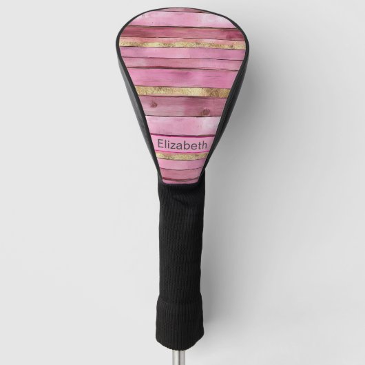 Rosa und Gold rustikale falsche Holz Personalisier Golf Headcover (Vorderseite)