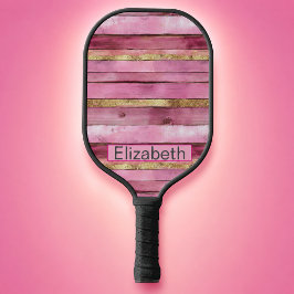 Rosa und Gold rustikales falsches Holz personalisi Pickleball Schläger