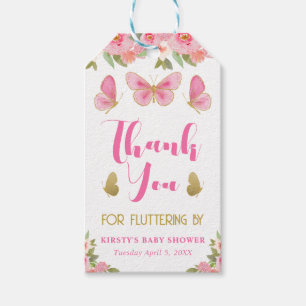 Rosa und Gold Schmetterling Florales Mädchen Baby  Geschenkanhänger