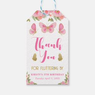 Rosa und Gold Schmetterling Florales Mädchen Gebur Geschenkanhänger