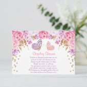 Rosa und gold Schmetterlingsduschfüße mit Badewann Begleitkarte (Stehend Vorderseite)