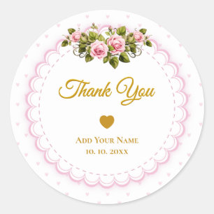 Rosa und Gold Schrift "Danke mit viel Liebe" Runder Aufkleber