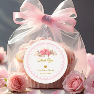 Rosa und Gold Schrift "Danke mit viel Liebe" Runder Aufkleber