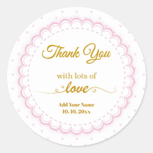 Rosa und Gold Schrift "Danke mit viel Liebe" Runder Aufkleber