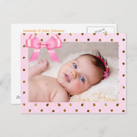 Rosa und Gold "She's Here" Ankündigung (Vorne/Hinten)