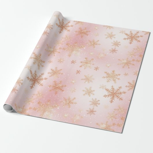 Rosa und Gold Snowflake Bliss Geschenkpapier (Ungerollt)