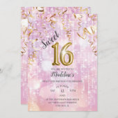 Rosa und Gold Sparkle Süße 16 Geburtstag Einladung (Vorne/Hinten)