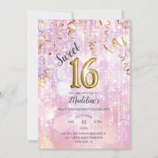 Rosa und Gold Sparkle Süße 16 Geburtstag Einladung