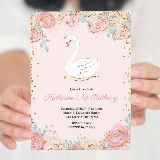 Rosa und Gold Swan Einladung zum Geburtstag