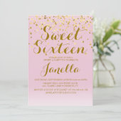 Rosa und Gold Sweet 16 Einladung (Stehend Vorderseite)