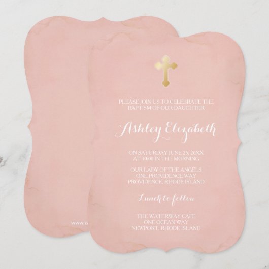 Rosa und Gold Taufe Einladung ~ Imitate Gold (Vorne/Hinten)