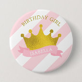 Rosa und Gold Tiara "Birthday Girl" Button (Vorderseite)