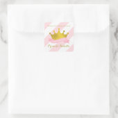 Rosa und Gold Tiara Princess Birthday Quadratischer Aufkleber (Tasche)