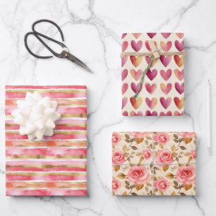Rosa und Gold Trio Geschenkpapier Set