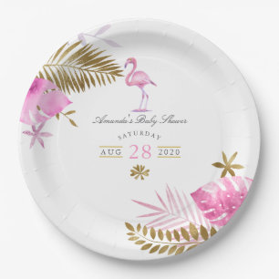 Rosa und Gold tropischer Flamingo Mädchen Baby Sho Pappteller
