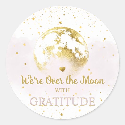 Rosa und Gold über dem Mond Babydusche Danke Runder Aufkleber (Vorderseite)