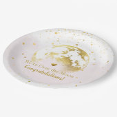 Rosa und Gold über der Mond Babydusche Pappteller (Schrägansicht)