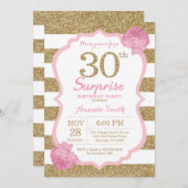 Rosa und Gold Überraschung 30. Geburtstag Einladun Einladung (Vorne/Hinten)
