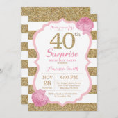 Rosa und Gold Überraschung 40. Geburtstag Einladun Einladung (Vorne/Hinten)
