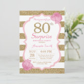 Rosa und Gold Überraschung 80. Geburtstag Einladun Einladung (Stehend Vorderseite)