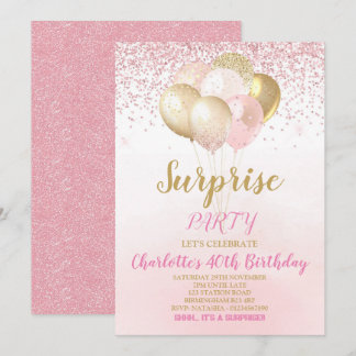 Rosa und Gold Überraschung Geburtstag Einladung