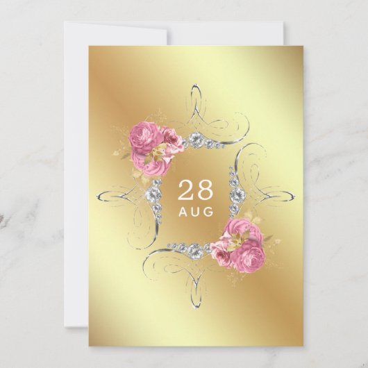 Rosa und Gold und Silberblumen Diamant Wedding SA Save The Date (Vorderseite)