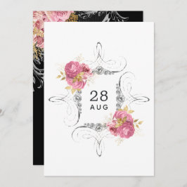 Rosa und Gold und Silberblumen Diamant Wedding SA Save The Date