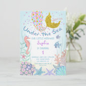 Rosa und Gold unter der Meerjungfrau Geburtstag Einladung (Stehend Vorderseite)