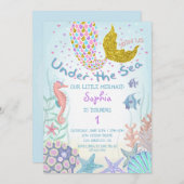 Rosa und Gold unter der Meerjungfrau Geburtstag Einladung (Vorne/Hinten)