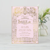 Rosa und Gold Vintager Viktorianischer Deko Süß 16 Einladung (Stehend Vorderseite)
