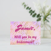 Rosa und Gold werden Sie meine Brautjungfrau sein Einladungspostkarte (Stehend Vorderseite)