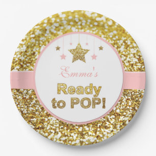 Rosa- und Goldbabyduschen-Teller Pappteller