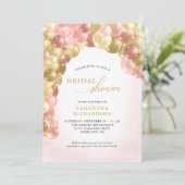 Rosa- und Goldballon-Brautparty Einladung (Stehend Vorderseite)