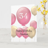 Rosa und Goldballons 34. Geburtstag Karte (Gelbe Blume)