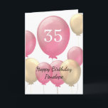 Rosa und Goldballons 35. Geburtstag Karte<br><div class="desc">Personalisierte rosa und goldene 35. Geburtstagskarte für sie,  die auf der Vorderseite dieser fünfunddreißigsten Geburtstagskarte Rosa- und Goldballons zeigt.</div>
