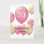Rosa und Goldballons 39. Geburtstag Karte (Vorderseite)