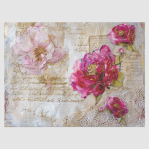 Rosa und goldbedrückte Vintage Blumendekoupage Seidenpapier
