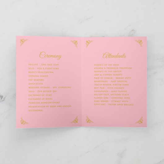 Rosa- und Goldblumenhochzeit Programm (Innenseite)