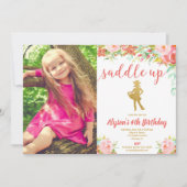 Rosa und goldblütige Cowboymädchen Geburtstag Foto Einladung (Vorderseite)
