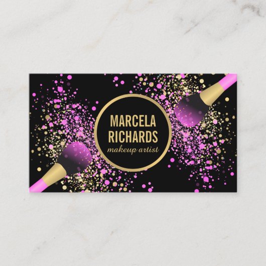 Rosa und goldblütige Konfetti Makeup Artist Visitenkarte (Vorderseite)