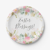 Rosa und goldblütige Ostern Pappteller (Vorderseite)