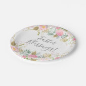 Rosa und goldblütige Ostern Pappteller (Schrägansicht)